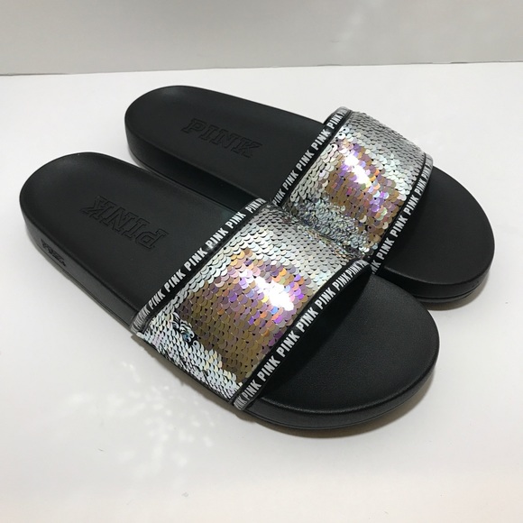 silver sequin slides